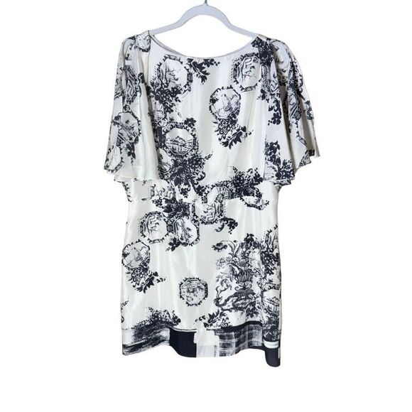 Hanii Y Silk Chinoiserie Mini Dress Split Bell Sleeve Size Medium - Picture 1 of 14